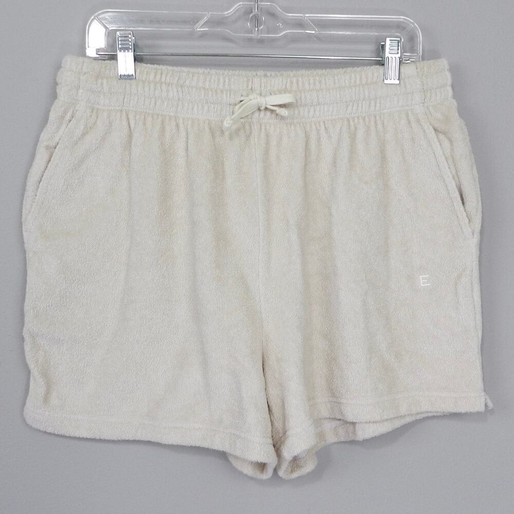 Everlane Terry Cloth Knit Shorts Size L Cream Pink‎ Beige Pull On Pockets